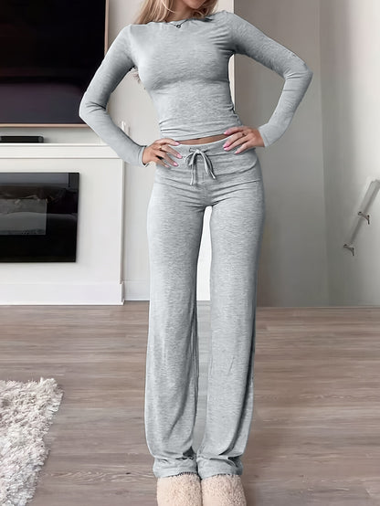 Knit Crop Tee & Drawstring Pants Two-Piece Set