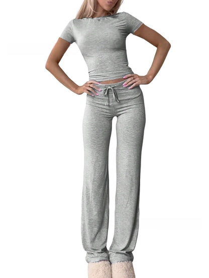 Knit Crop Tee & Drawstring Pants Two-Piece Set