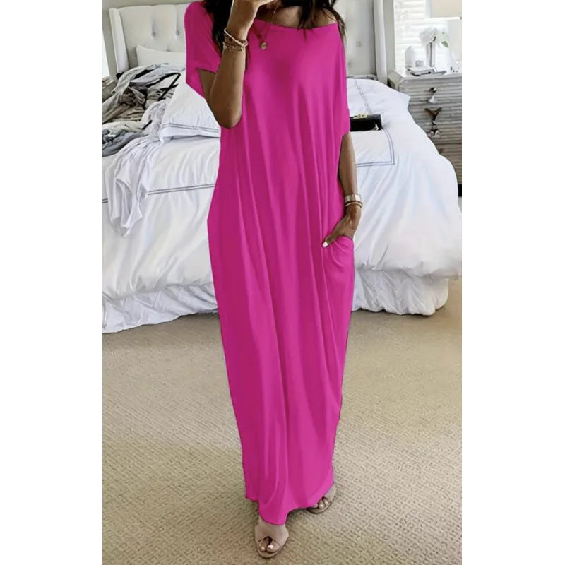Women'S off Shoulder Loose Slimming Extra Long Maxi Dress Comfortable Breathable Versatile Commute Lazy Style Floor Length Dress