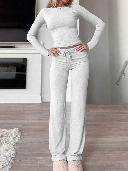 Knit Crop Tee & Drawstring Pants Two-Piece Set