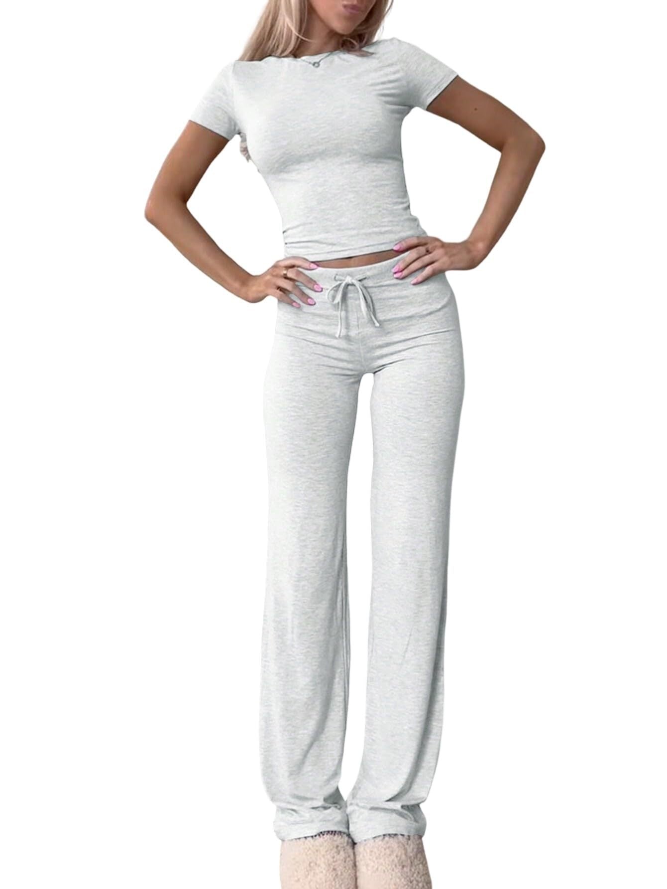 Knit Crop Tee & Drawstring Pants Two-Piece Set