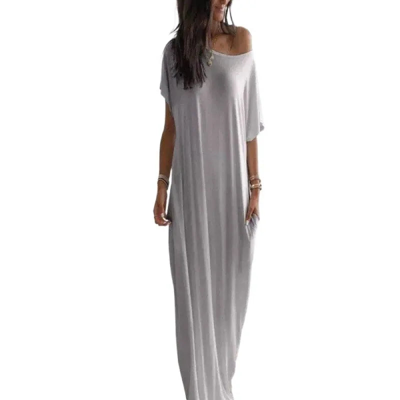 Women'S off Shoulder Loose Slimming Extra Long Maxi Dress Comfortable Breathable Versatile Commute Lazy Style Floor Length Dress