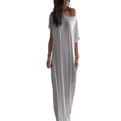 Women'S off Shoulder Loose Slimming Extra Long Maxi Dress Comfortable Breathable Versatile Commute Lazy Style Floor Length Dress