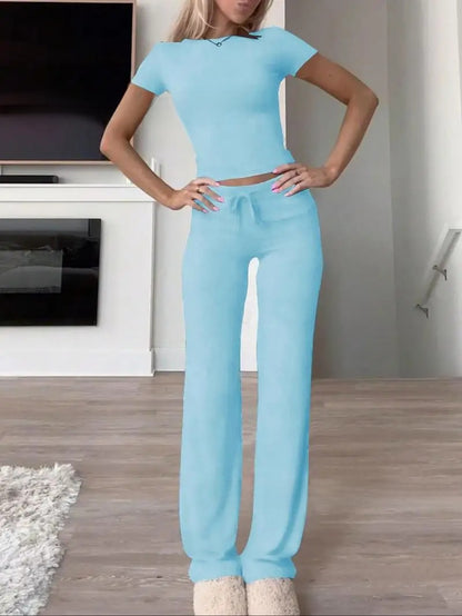 Knit Crop Tee & Drawstring Pants Two-Piece Set