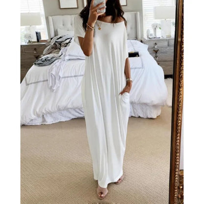 Women'S off Shoulder Loose Slimming Extra Long Maxi Dress Comfortable Breathable Versatile Commute Lazy Style Floor Length Dress