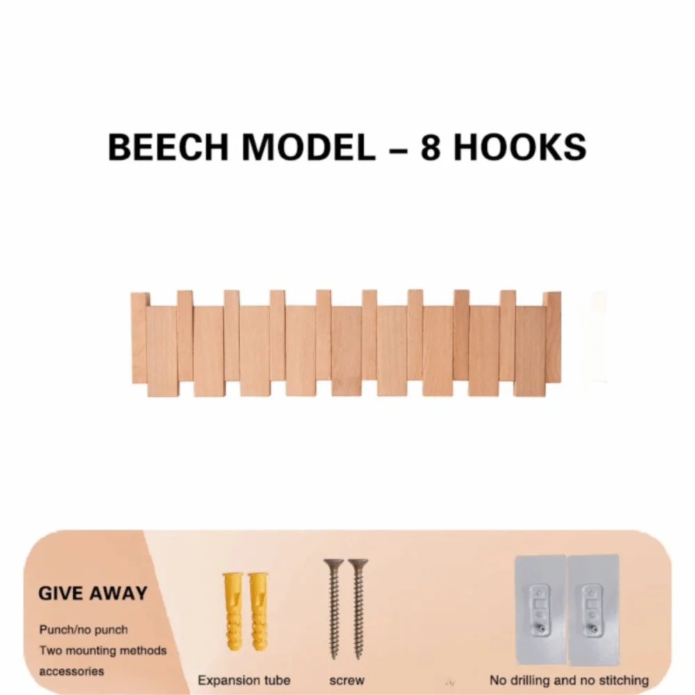 Creative Wall Mounted Wood Coat Racks with 8 Hooks Piano Key Shaped Entry Door Porch Hanging Hook Art Hats Organizer Keys