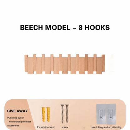 Creative Wall Mounted Wood Coat Racks with 8 Hooks Piano Key Shaped Entry Door Porch Hanging Hook Art Hats Organizer Keys