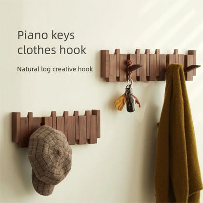 Creative Wall Mounted Wood Coat Racks with 8 Hooks Piano Key Shaped Entry Door Porch Hanging Hook Art Hats Organizer Keys