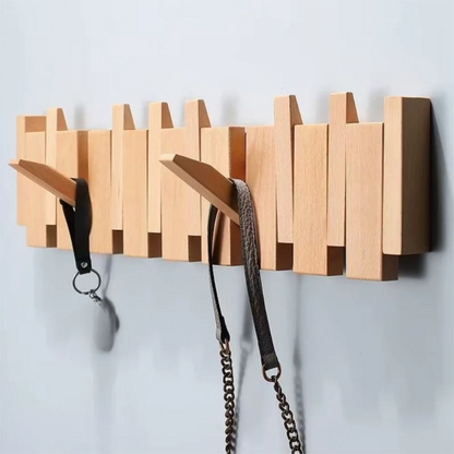 Creative Wall Mounted Wood Coat Racks with 8 Hooks Piano Key Shaped Entry Door Porch Hanging Hook Art Hats Organizer Keys