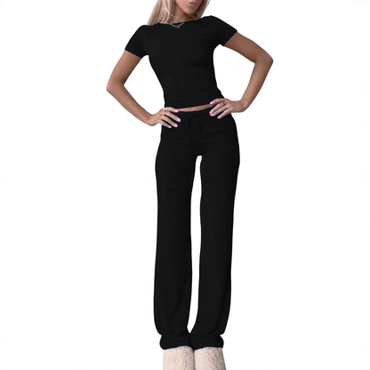 Knit Crop Tee & Drawstring Pants Two-Piece Set
