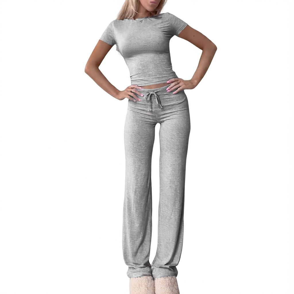 Knit Crop Tee & Drawstring Pants Two-Piece Set