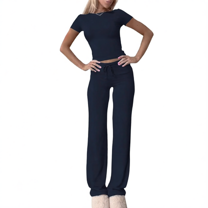 Knit Crop Tee & Drawstring Pants Two-Piece Set