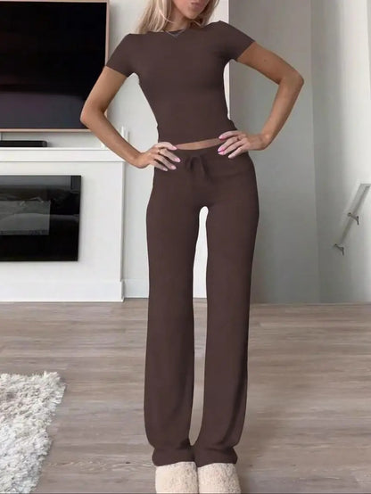 Knit Crop Tee & Drawstring Pants Two-Piece Set