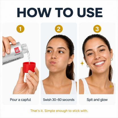 Glow Rinse mouthwash — lifts surface stains for a brighter smile